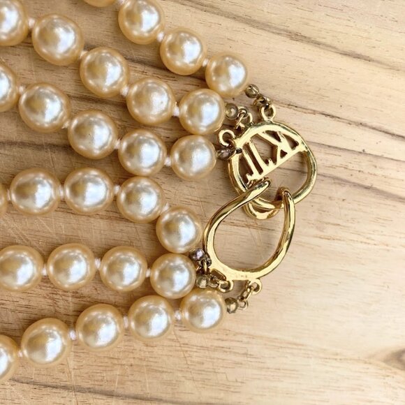 VTG KJL Kenneth Jay Lane Triple Strand Faux Pearl Necklace & Bracelet SET - Picture 2 of 10